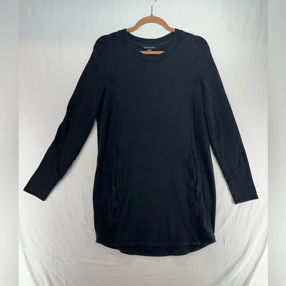 Athleta Balance Sweatshirt Black Travel Dress‎ Pockets Women's Size Small